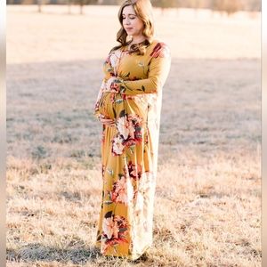 PinkBlush Maternity Mustard Floral Maxi Dress